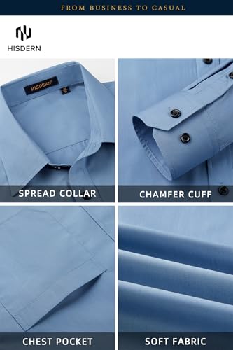 Image of HISDERN Mens Dress Shirts Long Sleeve Button Down Casual Shirts for Men Inner Contrast Formal Business Tuxedo Wedding Shirt