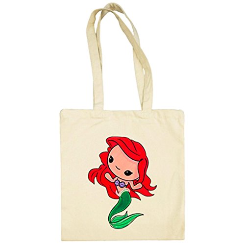 Diver Camisetas Bolsa de tela Chibi Kawaii Ariel Sirenita parodia: Beige  38 x 42 cm