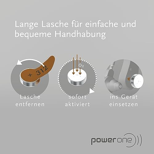 Power one Hörgerätebatterien Typ 312 braun, Batterien 60 Stück Vorratspack, wireless approved, Größe p312 für Hörgeräte und Hörhilfen, high hearing level, quecksilberfrei, Made in Germany