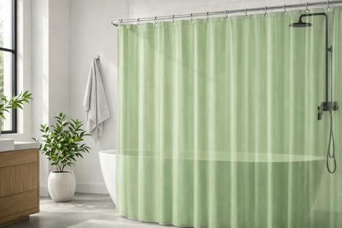 Image of EHZNZIE Sage Shower Curtain Liner 72x72, PEVA Waterproof Bath Curtain, No Chemical Smell, 3 Weighted Magnets, Durable with Rustproof Metal Grommets