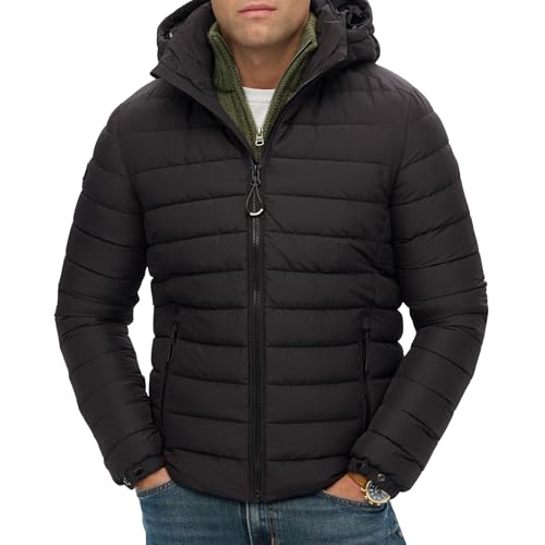 Superdry Doudoune Fuji noire coupe ajustée homme veste d'hiver matelassée chaude et coupe-vent
