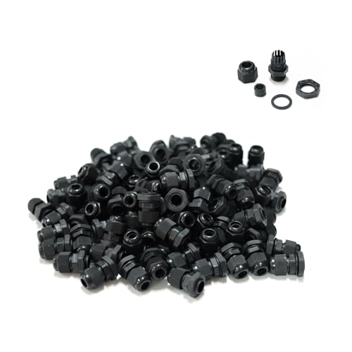Tusrai 100 pcs Waterproof PG9 Cable Gland Connector Black Plastic Adjustable IP68 M16 Thread Cable Gland with Locknut Rubber Ring for 4-8mm Wire