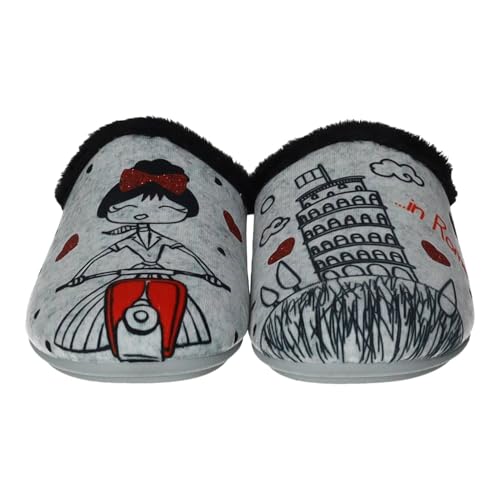 VULCA-BICHA 1363 Zapatillas casa Mujer Vulca-Bicha con Plantilla extraíble y diseño Vespa Mujer Zapatillas CASA Negro 40