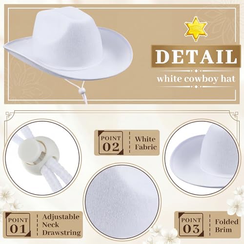Image of Janmercy 24 Pack White Cowboy Hats Bulk for Adult Western White Plain Cowboy Hats with String Texan Wide Brimmed Cowgirl Hat