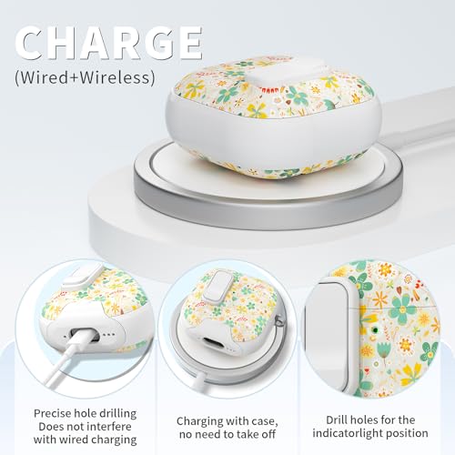 Image of for AirPods 4 Case with Safty Lock & Phone Stand,Cute Floral Pattern Style | PC & TPU Dual Layer Protective Cover with Keychain & Cleaner Pen for Apple AirPod 4th Generation 2024 Women(Four-Leaf Clover)