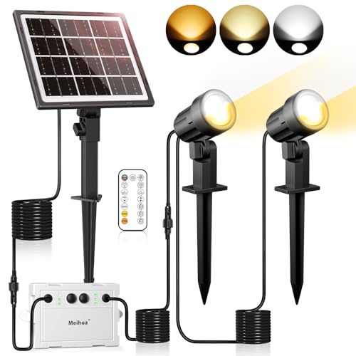 MEIHUA Luces Solares LED Exterior Jardin con Control Remoto 2700K 4000K 6000K Lámparas IP66 Impermeable 3 Brillo 2 Modos Temporización Focos Iluminación para Árbol Calzada Halloween Navidad