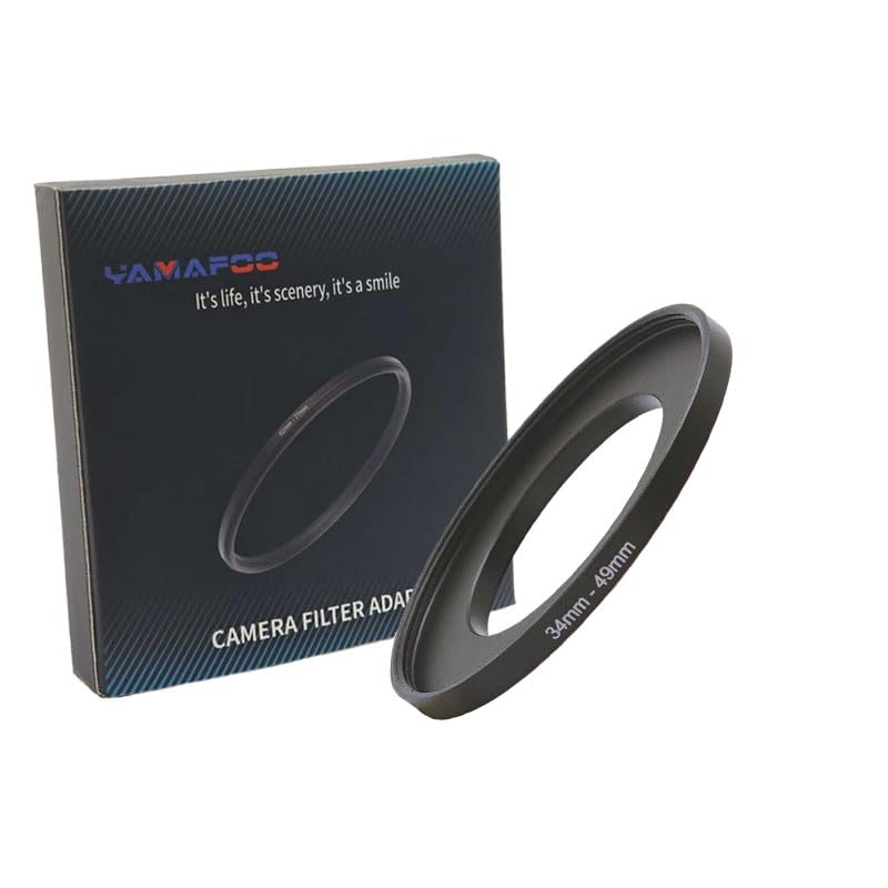 YAMAFOO 34mm to 49mm Step-Up Ring/Step Down Rings Filter Adapter for All Brands UV ND CPL Metal Ring Step-Up Rings Adapter Filter,Black (34-49)