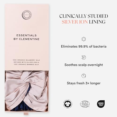 Image of Mulberry Silk Sleep Bonnet by Clementine Essentials, Turban Style Pink | Silver Ion & Organic Bamboo Lining | Anti-Breakage, Short & Mid-Length Hair | Frizz-Free, Adjustable Straps, Soothes Scalp