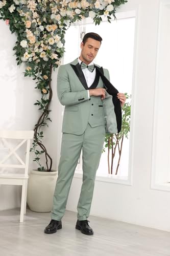 Men's Tuxedo Suit 3 Piece Slim Fit One Button Wedding Prom Tuxedo Double Breasted Groom Suits Set with Bow Tie3