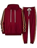 LecGee Mens Fashion Long Sleeve Hoodie Jogger Sweatpant Sweatsuit Tracksuit Casual Fall Two Piece Set Outfit(Red,Medium)