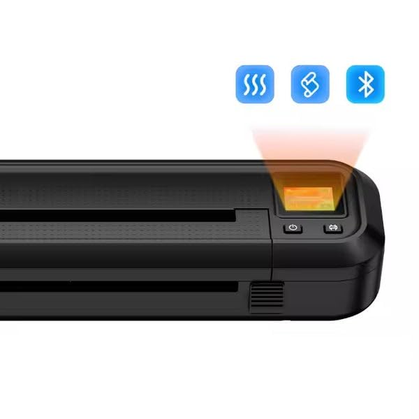 Close-up of the Tattoo Gizmo MHT-500 printer's control panel and display, showing power, feed, and Bluetooth indicators.