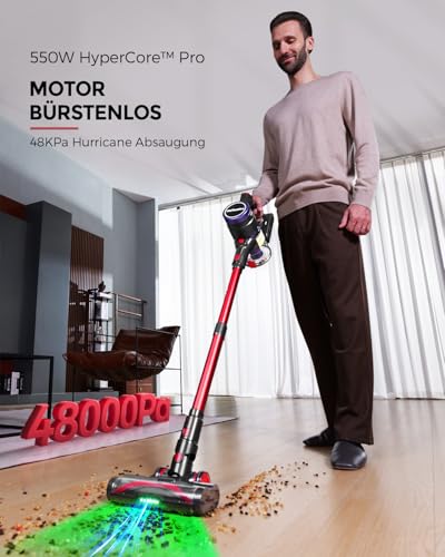 VACTechPro 48000Pa 70Min Akku Staubsauger Kabellos, Super Leise und Anti-Tangle Bodenbürste, perfekt für Hartböden - 1.6