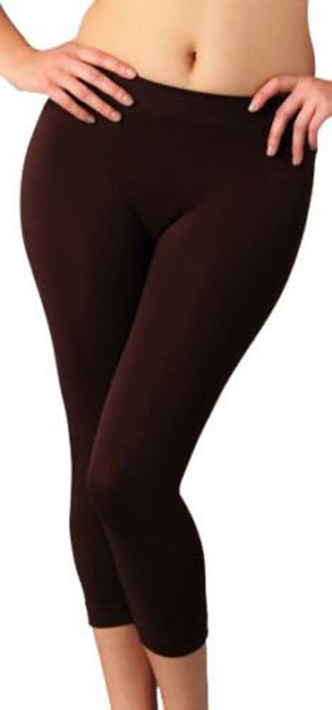 Elegance 1234 Women's Brown Plain Cotton Stretch 3/4 Leggings - Multiple Colours And Sizes - Ref. 2191 - Xxxl