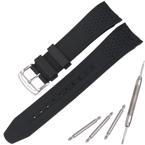 Image of MCXGL 23mm Silicone Replacement Band Compatible with Citizen Men's Eco-Drive Weekender Strap AW1150-07E AW1158-05L Blue Rubber Curved End Diver Bracelet (Blackband Steelbuckle)