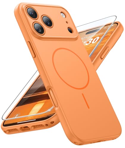 Image of FNTCASE for iPhone 17 Pro Case: [Compatible with Magsafe] Solid Matte 17 Pro Cases Orange with [Screen Protector] [Full Camera Protection] Military Grade Shockproof Protective Phone Cover, 6.3 inch