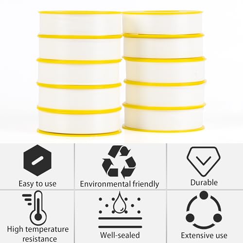 Image of U.S. Solid 10 Rolls 0.7 Inch(W) X 905 Inches(L) Teflon Tape, Plumbers Tape, PTFE Tape, Sealing Tape, Water Pipe Sealing Tape, Duct Tape, Yellow Shell