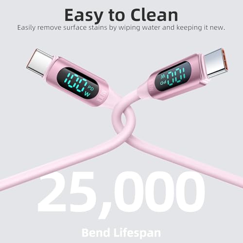Image of iFAST Digital Display 100W Type-C to Type-C Fast Charging Data Cable | 480Mbps Data Transfer Speed | Compatible With MacBook, iPad, Galaxy, Pixel, Switch (2 Metre, Silicon, Pink)