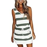prime deals day Slimming Dresses for Curvy Women Causal Summer 2024 Sleeveless Tank Dress Sexy v Neck Striped Mini Dress with Pockets womens vacation dresses Green XL