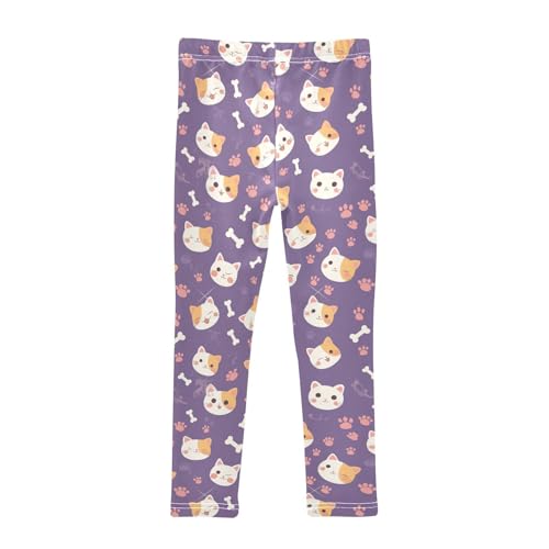 Cats Fish Girls' Leggings Toddler Doodles Bone Paw Kids Yoga Pants Dance Active Tights 4T2