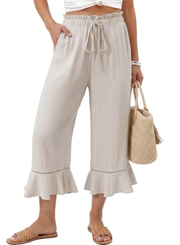 EVALESS Women's Linen Ruffle-Hem Capris — Amazon listing image
