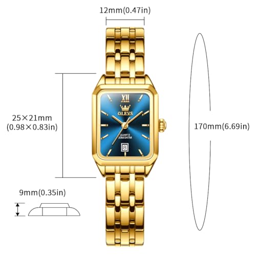 Image of OLEVS Watches for Women Gold Dress Analog Quartz Square Female Watch Stainless Steel Waterproof Calender Stylish Watch for Ladies