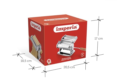 Imperia italienische Nudelmaschine mit zwei Klingen, Nudelmaschine für hausgemachte Pasta mit abnehmbarem Holzgriff, Silber