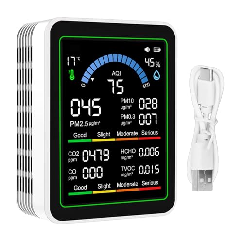 Eujgoov Detector de Calidad del Aire Portátil 10 en 1, Monitor CO2 TVOC HCHO PM25 PM10 PM03, Probador de Aire Interior para Uso Doméstico