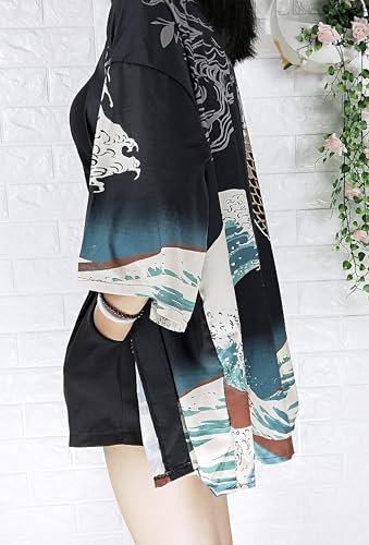 Image of LAI MENG FIVE CATS Women's Floral Print Loose Blouse Japanese Kimono Tops | Puff Sleeve,Cover up Top,Casual Cute Tops,Summer Cardigans 2026