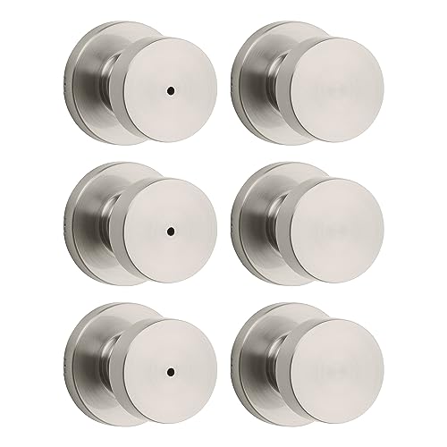 Image of Kwikset Pismo Door Knob Set, 6 Pack with 3 Non-Locking Passage and 3 Locking Keyless Privacy Handles, with Round Rose, Featuring Microban Protection in Satin Nickel