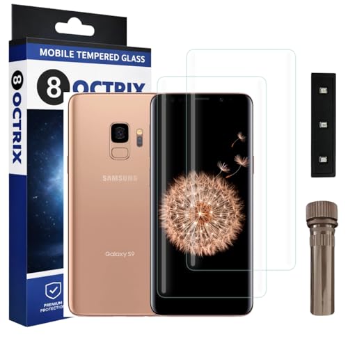 Image of Curved UV Tempered Glass Screen Protector for Samsung S8 /S9 | Transparent | Pack of 2 | Full Screen Coverage with UV Installation Kit