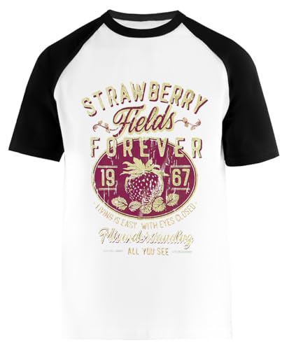 Suzetee Strawberry Fields Forever T-Shirt Blanc À Manches Courtes T-Shirt De Baseball Unisexe - Les Beatles, Paul McCartney, John Lennon, RIngo Starr, George Harrison Suzetee Strawberry Fields Forever T-Shirt Blanc À Manches Courtes T-Shirt De Baseball Unisexe