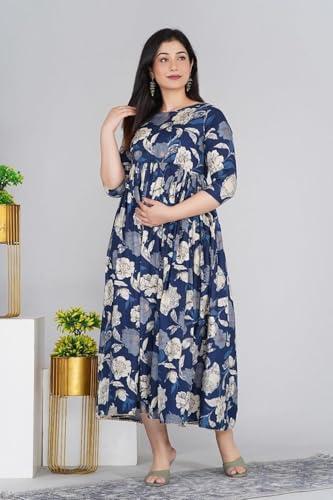 Image of Women's Maternity Feeding Dresses for Women, Easy Breastfeeding Dress, Cotton Blend Anarkali Dress with Nursing Zip for Pre & Post Pregnancy