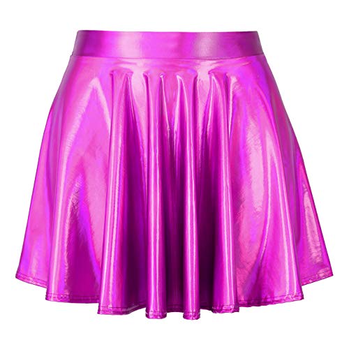 Image of HDE Girl's Metallic Skater Skort Dance Athletic Shiny Holographic Scooter Skirt
