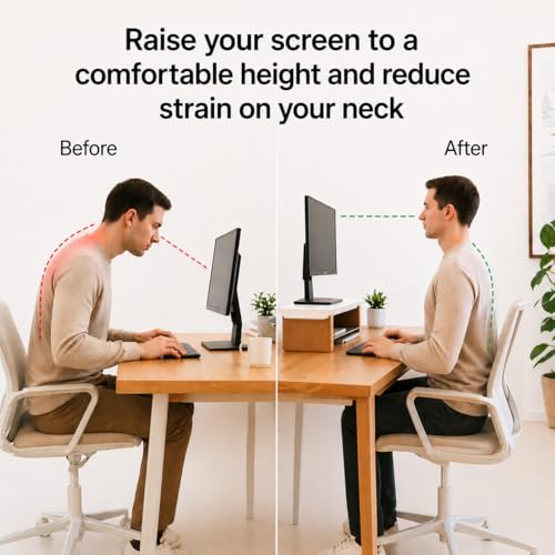 Image of Deskvue 36 inch Single Monitor Desk Shelf | with ONE SMALL Aluminum Under-Shelf | Medium Monitor Riser | Office Desk Storage | Grovemade Inspired | DARK WALNUT