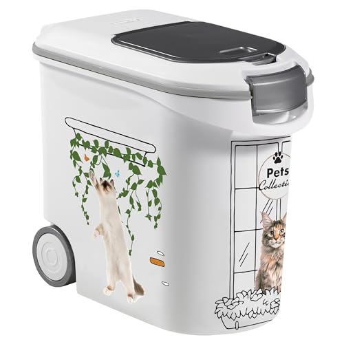 Curver Conteneur à Croquettes Pour Chats - 35L/12KG - Pets Collection - Rangement Hermétique Anti-Odeurs pour Nourriture pour Chats - Conteneur à Roulettes...