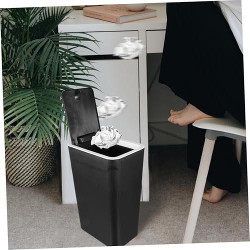 Caneca de basura negra con pedal y tapa 10L compacta miniatura 7