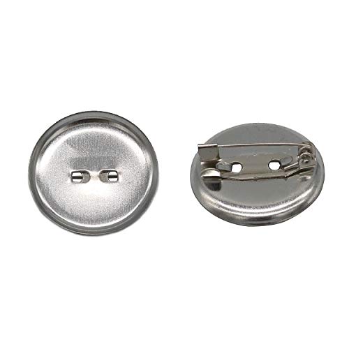 100 Pcs 23mm Silver Brooch Clasps Pin Disk Base Disc Blank Thicken Cabochon Trays for Badge DIY Jewelry Craft Making Decoration Accessories
