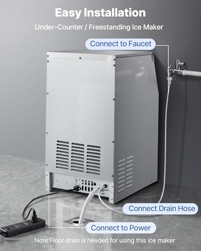Image of VEVOR Commercial Ice Maker Machine, 130 lbs /24h with 16-30 lbs Storage Capacity, Built-in /Freestanding /Under Counter, Stainless Steel Ice Maker with LED Display & Self-Cleaning, Home Bar Restaurant