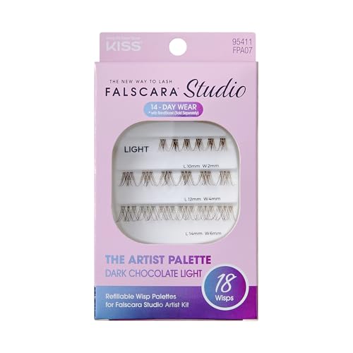 FALSCARA STUDIO Lash Extension Kit, Individual Lash Palette, 18 Stackable Lash Clusters, ‘Dark Chocolate Light’ False Eyelashes, Medium Volume, Length 10mm–14mm, Band Size 2mm-6mm