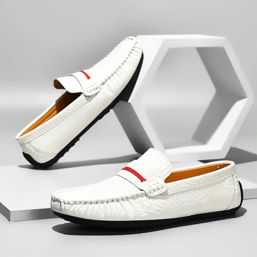 Men's Loafers Slip on Shoes Driving Shoes Casual Penny Loafers for Men,White,94