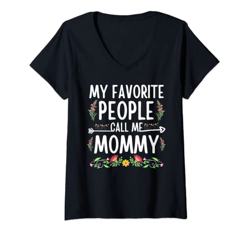 Donna My Favorite People Call Me Mommy Floral Funny Festa della mamma Maglietta con Collo a V