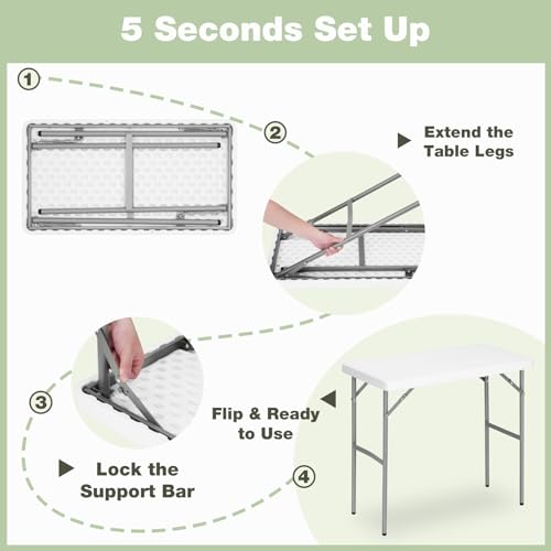 Mesa de camping rectangular plegable de 2.7 pies con tapa de HDPE y patas de acero, duradera y estable, perfecta para camping, picnic, fiesta, interior y exterior miniatura 6