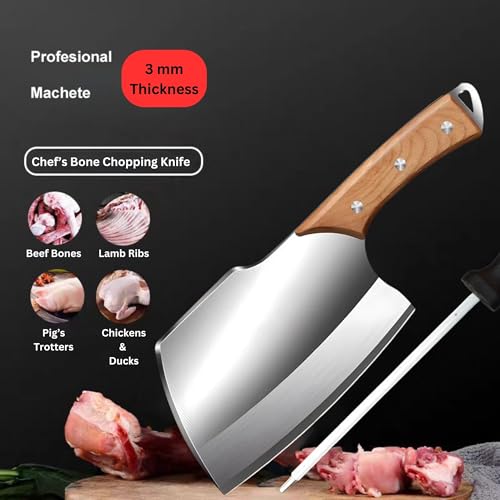 Image of Machado Forging Serbian Chef Knife Set - 12 inch Full Tang High Carbon Clad Steel Butcher Cleaver with Knife Sharpener - Perfect for Vegetables, Fish, Meat - Ideal for Kitchen, Hotel, Restaurant