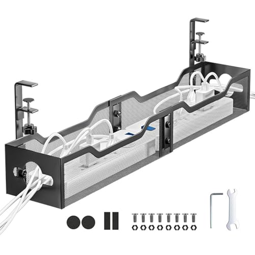 Unter Dem Kabelmanagement Schreibtisch Ohne Bohren Kit,Kabelkanal Schreibtisch zum Verwalten von Kabeln und Steckdosenleisten,Klemmbar Kabel Organizer Tray für Büro PC...