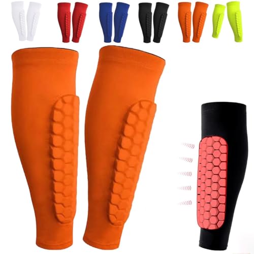 Frost Armours Ski Shields, Ski Shin Guards, Achilles Shinbang Shields for Skiing, Long Breathable Elastic Honeycomb Anti-Collision Leggings Protective Cover (Orange,M)