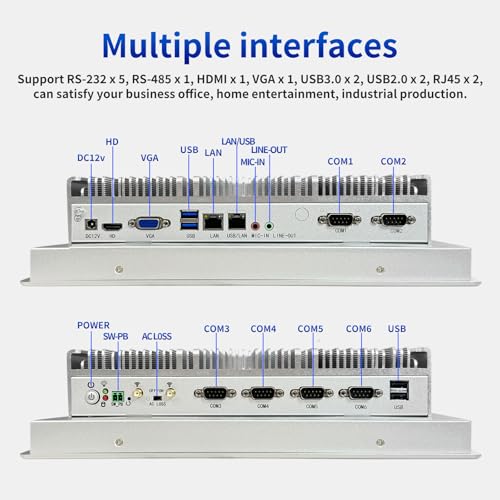 Image of Industrial Embedded Panel PC, 10 Point Capacitive Win10 Pro Industrial Touch Screen Panel Computer, IP65 All-in-One Computer with 1xRS485, 5xRS232, I5 7200U, 17 Inches, 8GB RAM+256G SSD