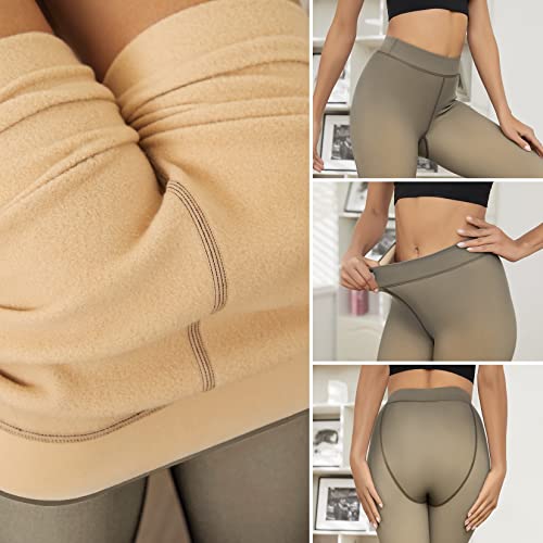Image of JS LifeStyle Fleece Lined Tights, Faux Fake Translucent Fleece Lined Tights Look Sheer, Winter Transparent Thermal Leggings
