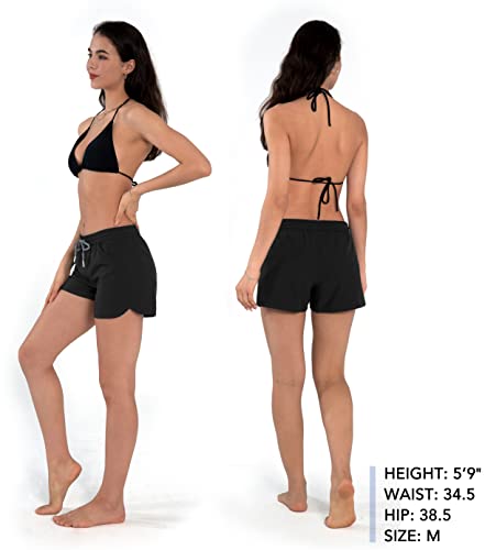 Actleis Womens Swim Shorts Upf50+ Board Shorts Quick Dry Beach Shorts Drawstring Sports Summer Bottom L Black #TOP2