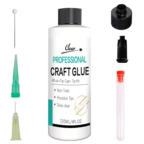 OOTDART Craft Glue & Precision Tips, Craft Glue Bottles with Fine Tip, Quick Dry Clear, Strong Tacky Glues, Fabric Adhesive Permanent for Paper Crafting Scrapbooking/Etc (4.2oz)