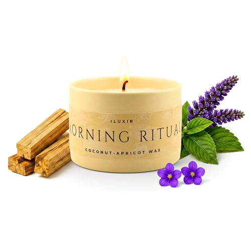 Morning Ritual Palo Santo Sandalwood Candle &ndash; 5 oz Vegan Burn